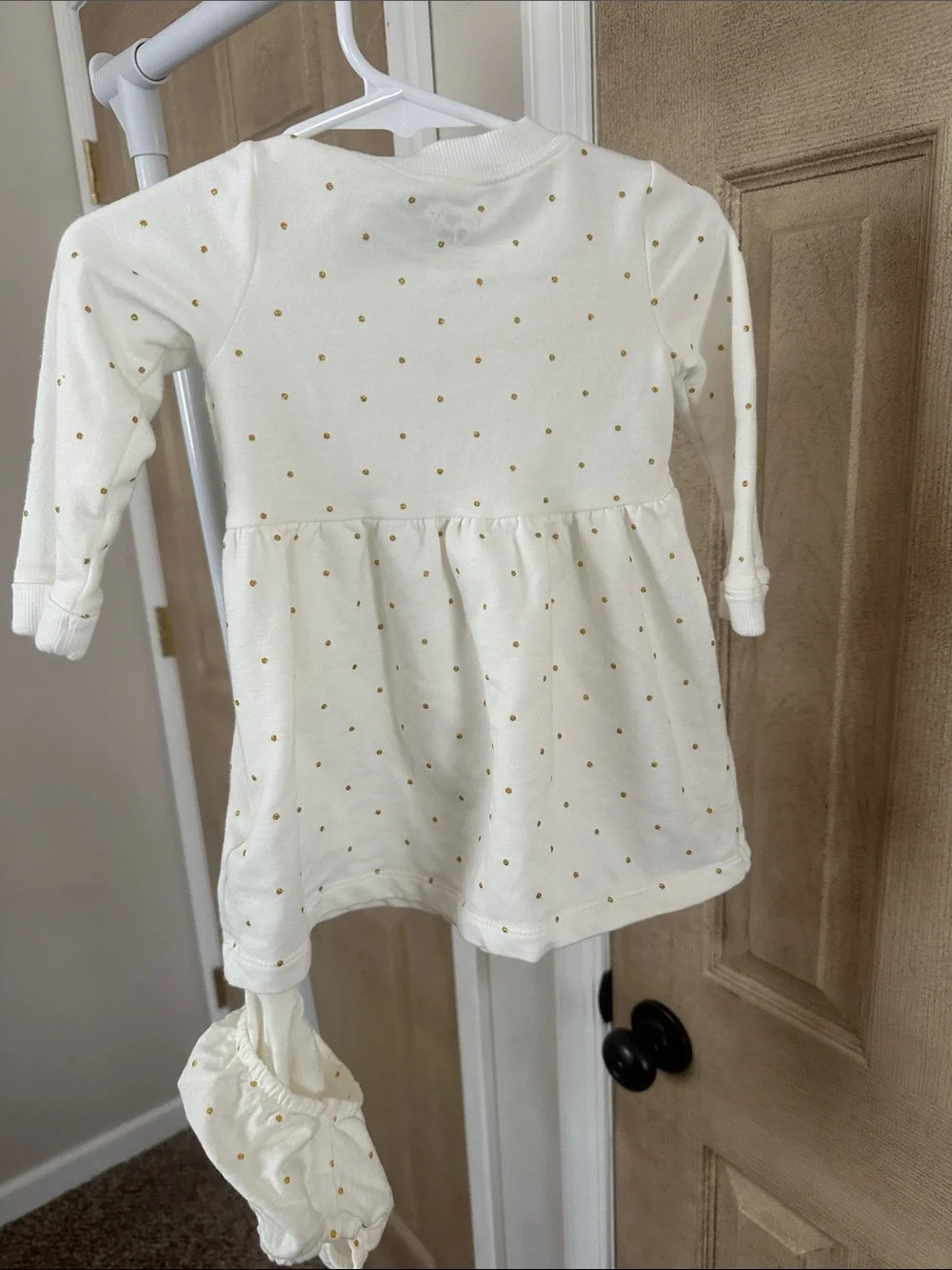 Carter's Cream Long Sleeve Polka Dot Dress with Kitty Pockets